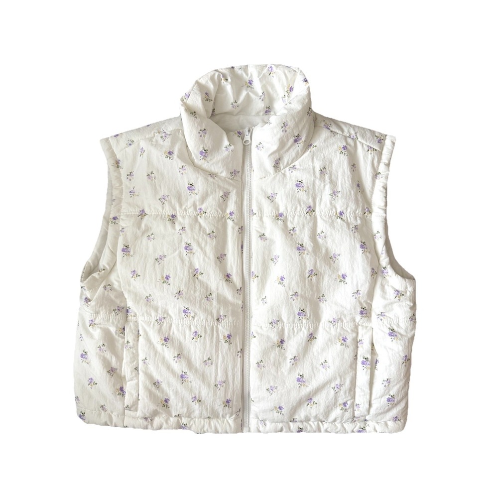 Thread And Supply Puffer Vest Womens Small Purple Floral Cottagecore‎ Feminine